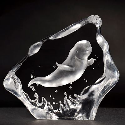 ACEVER Crystal Sculpture Etched Figurine, 3D Color Cast Crystal Engraved and Sandblasted Motif Home Desktop Decor (White Whale)