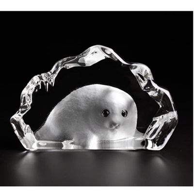 ACEVER Crystal Sculpture Etched Figurine, 3D Color Cast Crystal Engraved and Sandblasted Motif Home Desktop Decor (White Seal)