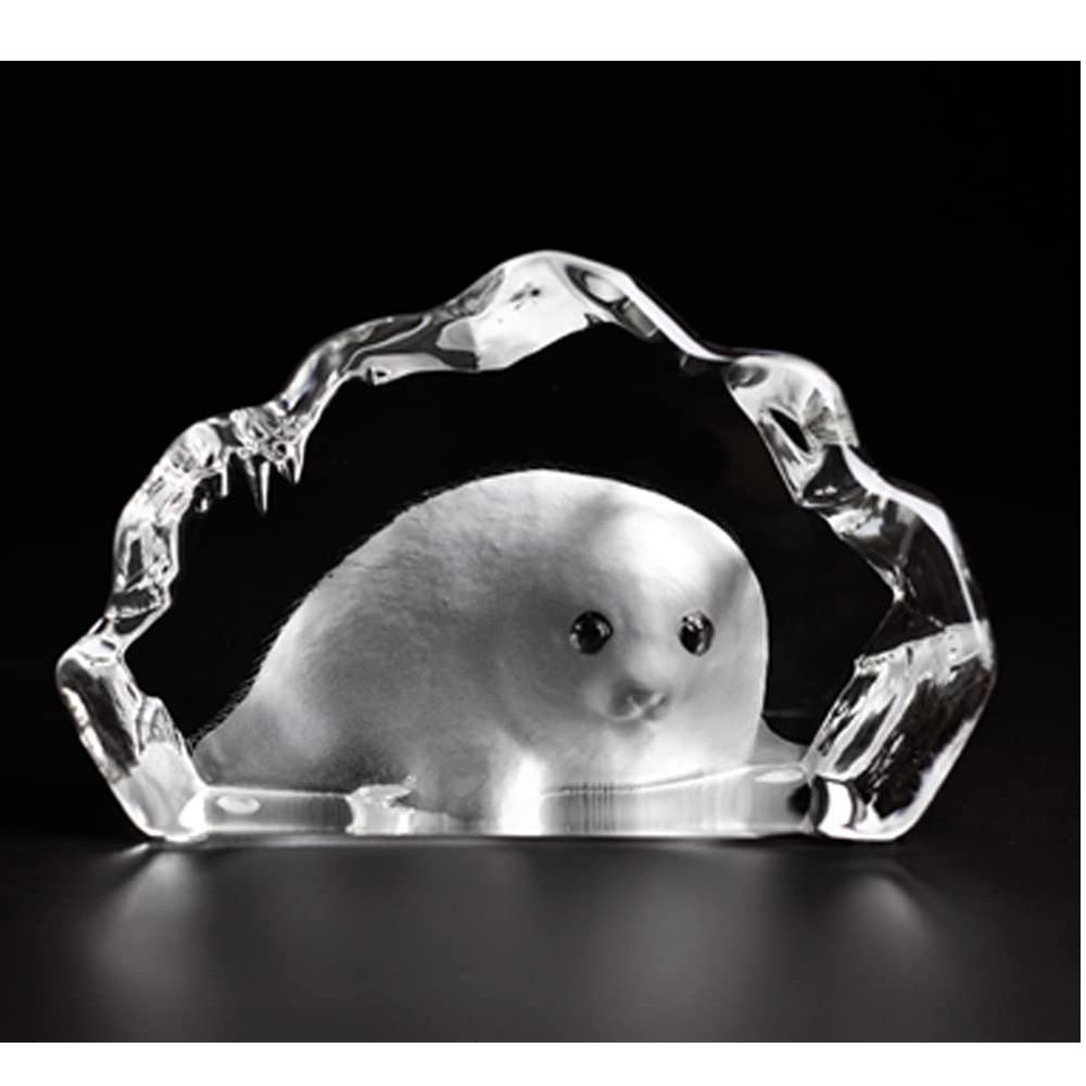 ACEVER Crystal Sculpture Etched Figurine, 3D Color Cast Crystal Engraved and Sandblasted Motif Home Desktop Decor (White Seal)