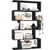 Yusong Bookshelf 5-Tier, Geometric Bookcase S Shaped Book Shelves for Bedroom, Modern Wood Decorative Display Shelf Book Case for Home Office, Black view 1