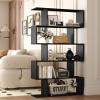 Yusong Bookshelf 5-Tier, Geometric Bookcase S Shaped Book Shelves for Bedroom, Modern Wood Decorative Display Shelf Book Case for Home Office, Black view 2