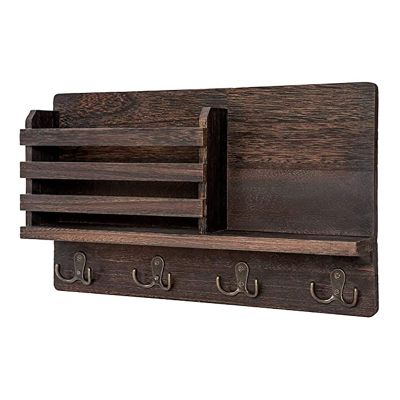 CONMING Wall Mounted Floating Mail Shelf with Coat Hooks, Wall-Mounted Storage Display Rack,Decorative Wooden Organizer and Storage,for Bedroom Living Room Home Furniture Office Decor