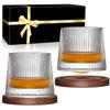 BOLESTA Whiskey Glasses Set of 2, Rotatable Tumbler Crystal Glass Cups, Drinking Glasses with 2Pcs Creative Walnut Coasters and Gift Box - for Scotch,Bourbon,Cocktails view 1