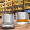 BOLESTA Whiskey Glasses Set of 2, Rotatable Tumbler Crystal Glass Cups, Drinking Glasses with 2Pcs Creative Walnut Coasters and Gift Box - for Scotch,Bourbon,Cocktails view 2