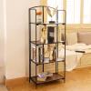 Crofy No Assembly Folding Bookshelf for Living Room, 4 Tier Black Collapsible Book Shelf for Home Office, Portable Bookcase Storage Organizer view 2