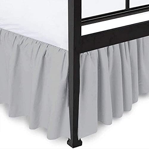 Royalbeddingking Silver Ruffled Bed Skirt with Split Corners Full XL Size 14 Inch Drop Length Three Sided Coverage with 850 Thread Count Egyptian Cotton Ruffled Gatherd Bed Skirt