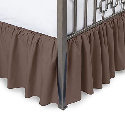 Royalbeddingking Chocolate Ruffled Bed Skirt with Split Corners Twin Size 15 Inch Drop Length Three Sided Coverage with 850 Thread Count Egyptian Cotton Ruffled Gatherd Bed Skirt