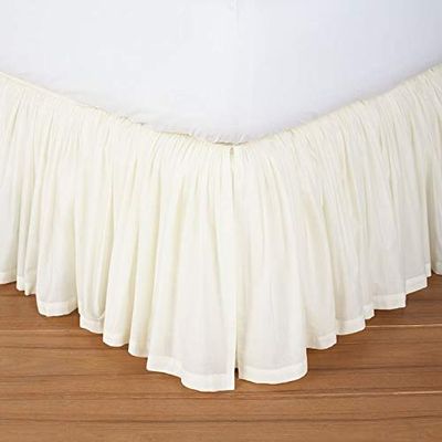 Royalbeddingking Ivory Ruffled Bed Skirt with Split Corners King Size 16 Inch Drop Length Three Sided Coverage with 850 Thread Count Egyptian Cotton Ruffled Gatherd Bed Skirt