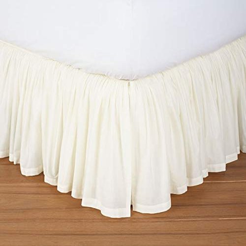 Royalbeddingking Ivory Ruffled Bed Skirt with Split Corners King Size 16 Inch Drop Length Three Sided Coverage with 850 Thread Count Egyptian Cotton Ruffled Gatherd Bed Skirt