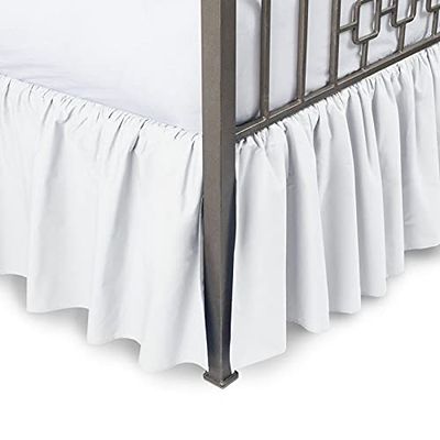 Royalbeddingking White Ruffled Bed Skirt with Split Corners Full Size 31 Inch Drop Length Three Sided Coverage with 850 Thread Count Egyptian Cotton Ruffled Gatherd Bed Skirt
