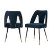 Aoowow Modern Dining Chairs Set of 2, Velvet Upholstered Side Chairs with Nailheads and Gold Tipped Black Metal Legs,Blue (Blue) view 1