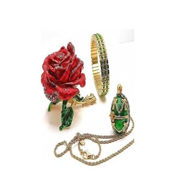 5ct Egg FABERGE Birthday Anniversary Gift Green Jewelry sets for women Gold 24K Russian Gifts Rose Egg Jewelry box & Faberge egg Necklace Green & Peridot Bracelet Mother In law Xmas gift
