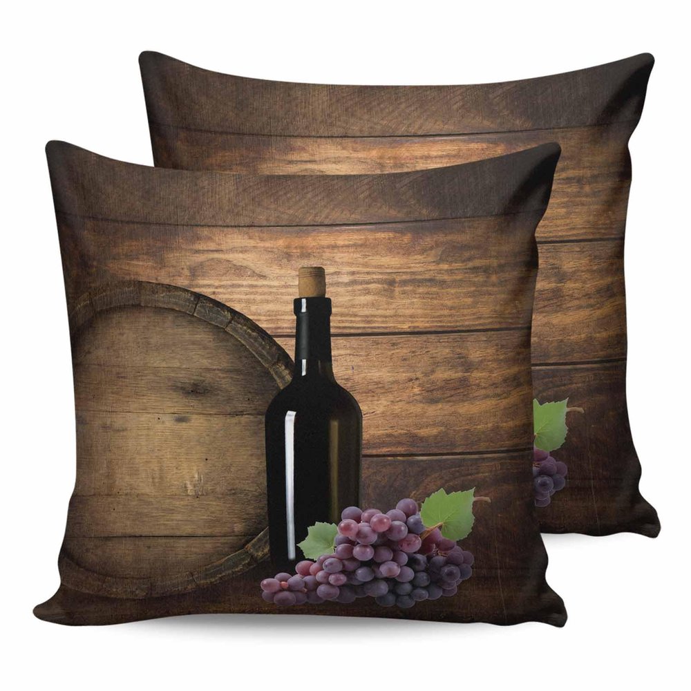 T&H XHome Throw Pillow Covers 26 x 26 Inches Set of 2 Wine Bottle and Fruit Grape with Wooden Barrel Farmhouse Decorations Cushion Pillow Cover Zippered Square Pillowcase for Bedroom Sofa Couch Chair