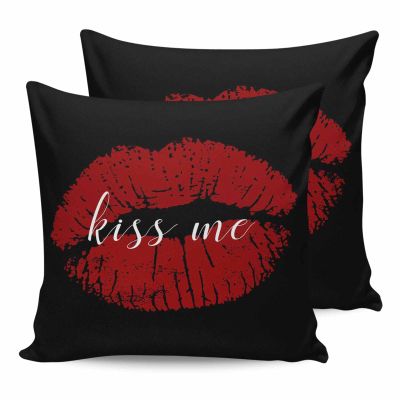 T&H XHome Throw Pillow Covers 24 x 24 Inches Set of 2 Red Lip Get Naked Black Background Farmhouse Decorations Cushion Pillow Cover Zippered Square Pillowcase for Bedroom Livingroom Sofa Couch Chair