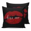 T&H XHome Throw Pillow Covers 24 x 24 Inches Set of 2 Red Lip Get Naked Black Background Farmhouse Decorations Cushion Pillow Cover Zippered Square Pillowcase for Bedroom Livingroom Sofa Couch Chair view 1