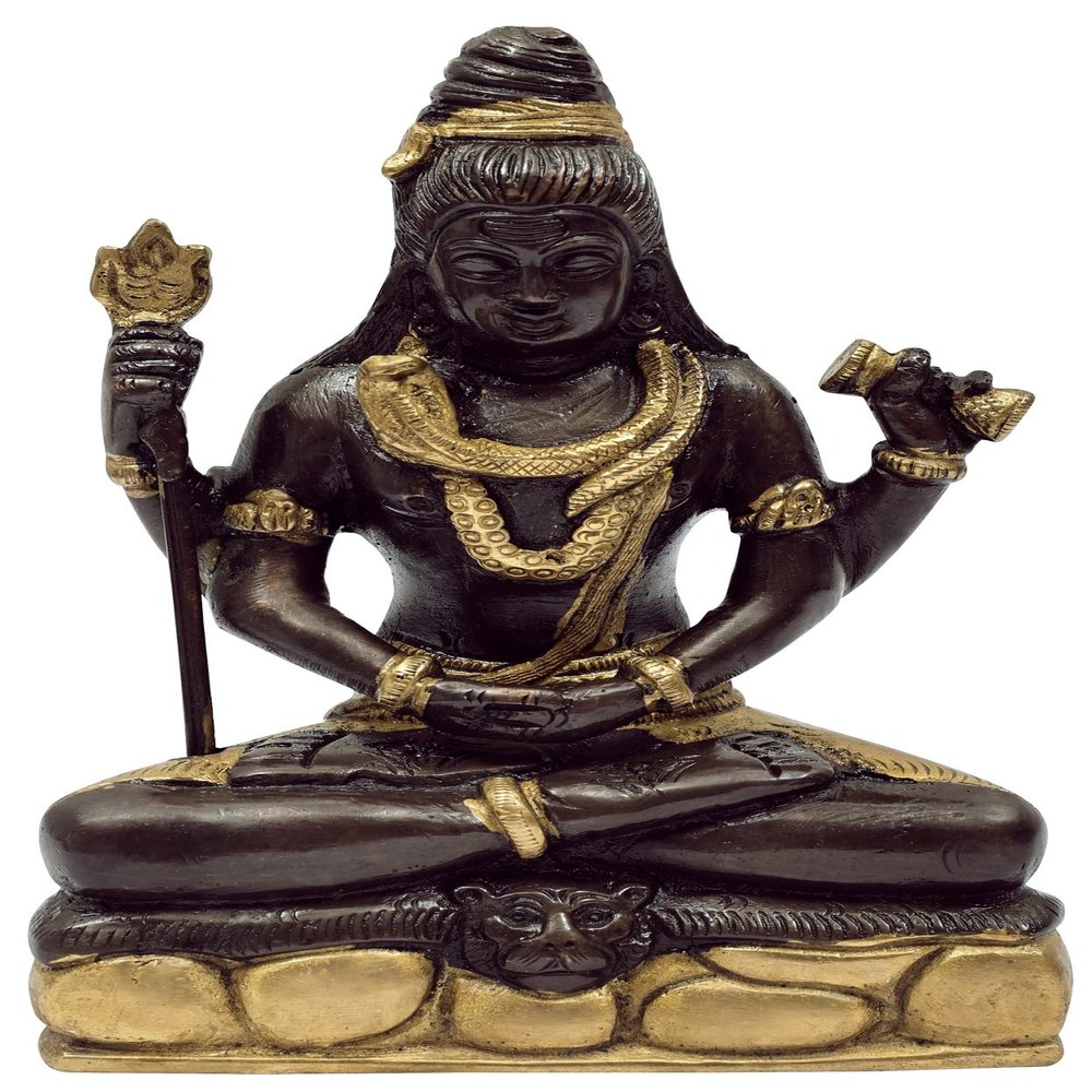 6" Mahayogi Shiva in Pranayama in Brass | Handmade | Made in India - Brass - Color Brown Gold