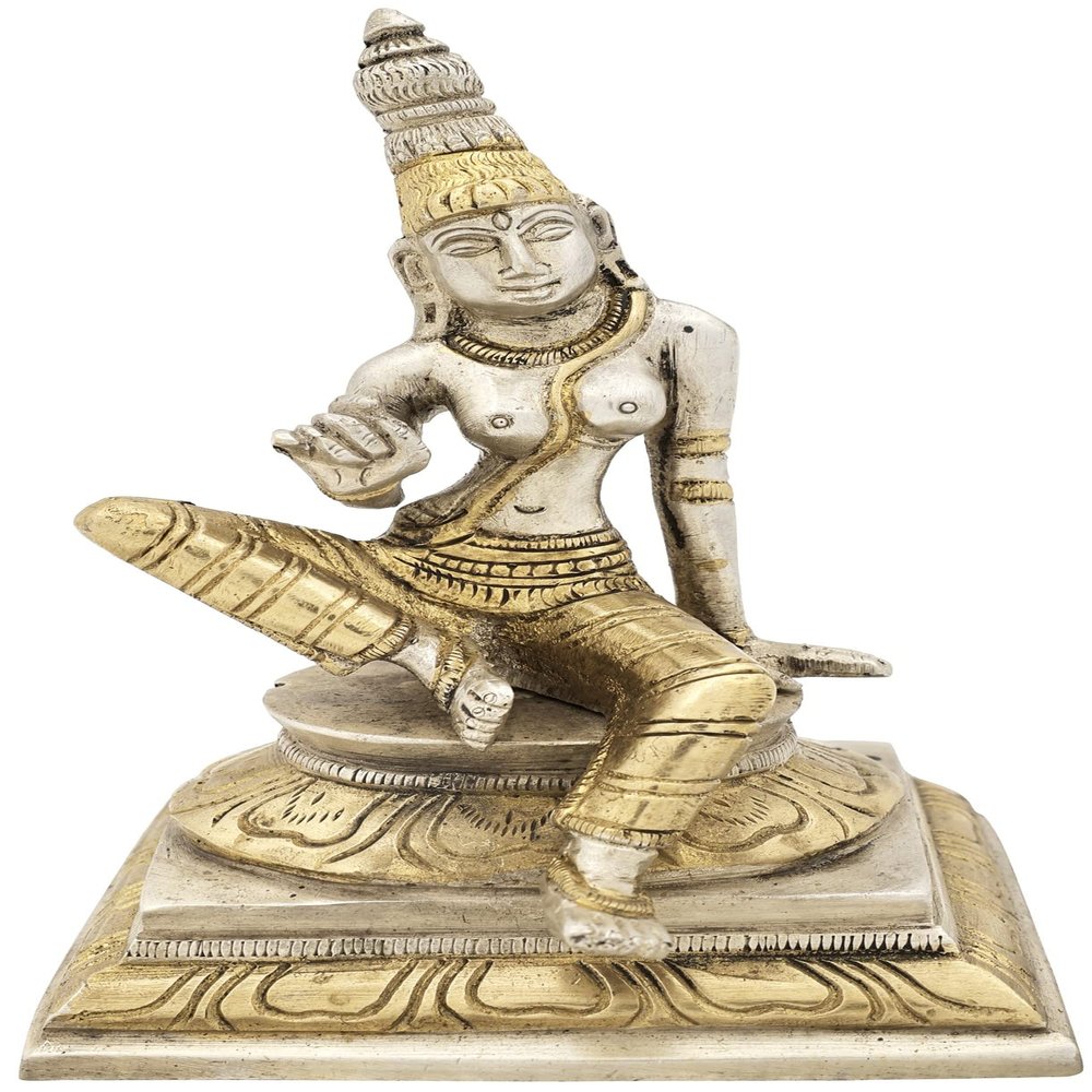 5" Seated Goddess Uma (Parvati) in Brass | Handmade | Made in India - Brass - Color Silver Gold