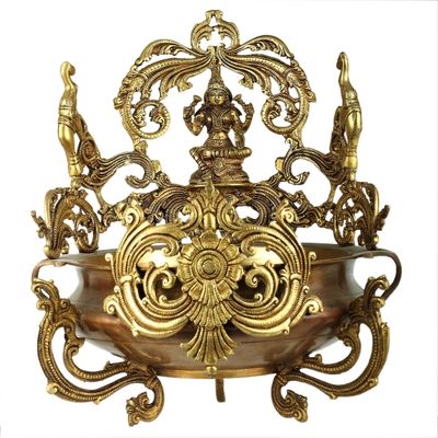 14" Gaja Lakshmi Auspicious Urli in Brass | Handmade | Made in India - Brass