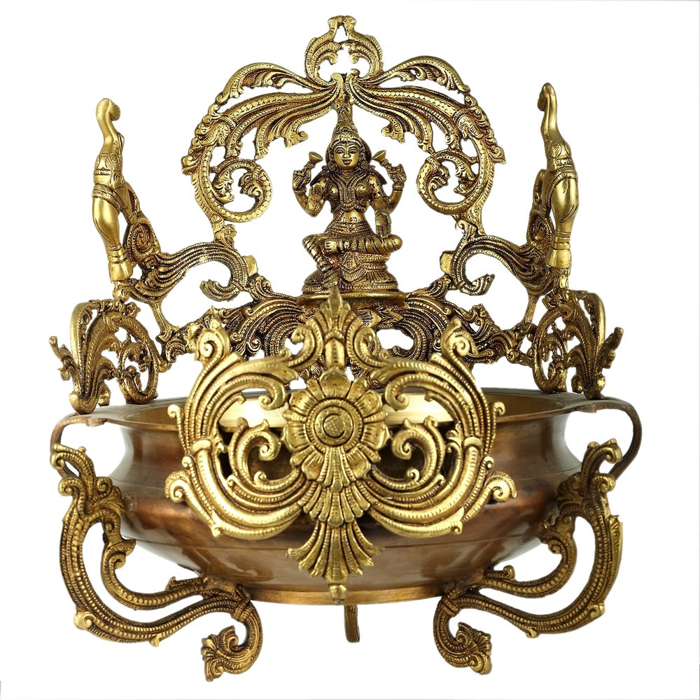 14" Gaja Lakshmi Auspicious Urli in Brass | Handmade | Made in India - Brass