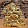 3" Ganesha Seated on Throne - Small Statue in Brass | Handmade | Made in India - Brass Statue view 2
