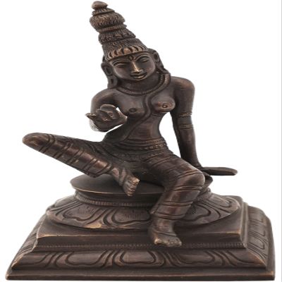 5" Seated Goddess Uma (Parvati) in Brass | Handmade | Made in India - Brass - Color Antique