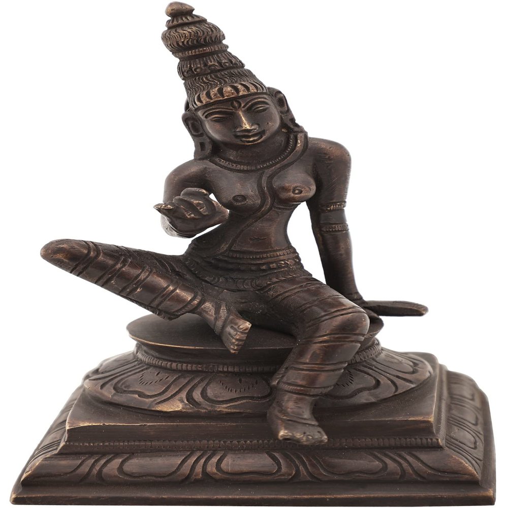 5" Seated Goddess Uma (Parvati) in Brass | Handmade | Made in India - Brass - Color Antique
