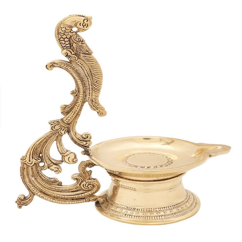 9" Superfine Engraved Parrot Wick Lamp in Brass | Handmade | Made in India - Brass