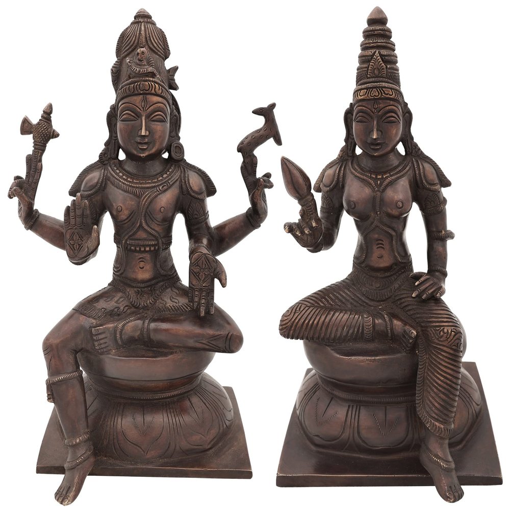 11" Lord Shiva as Pashupatinath with Goddess Parvati in Brass | Handmade | Made in India - Brass - Color Antique