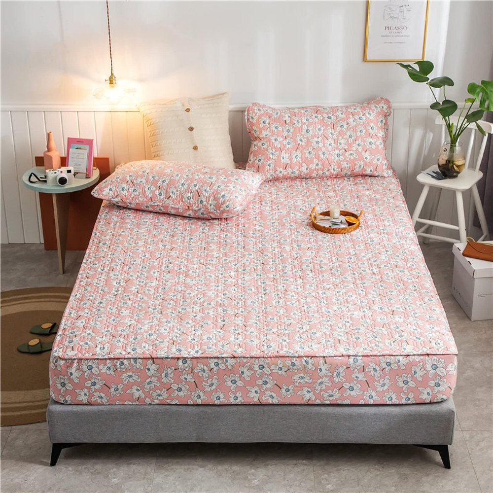 CFYCYHDZHT Breathable Bed Sets,Soft Quilted Waterproof Mattress Cover for Elderly Room, Cartoon Print for Boys Girls Bedroom Top Hat Linen Fitted Sheets,Pink,150200cm+30cm