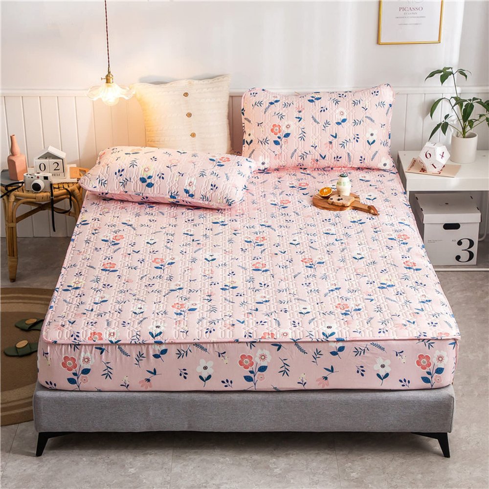 CFYCYHDZHT Cool and Breathable Sheet,Soft Quilted Waterproof Mattress Cover for Elderly Room, Cartoon Print for Boys Girls Bedroom Top Hat Linen Fitted Sheets,Pink 1,120200cm+30cm