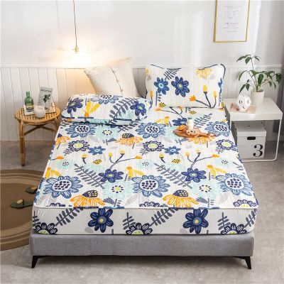 CFYCYHDZHT Bed Sheet Set Queen Size,Soft Quilted Waterproof Mattress Cover for Elderly Room, Cartoon Print for Boys Girls Bedroom Top Hat Linen Fitted Sheets,Flower,180200cm+30cm