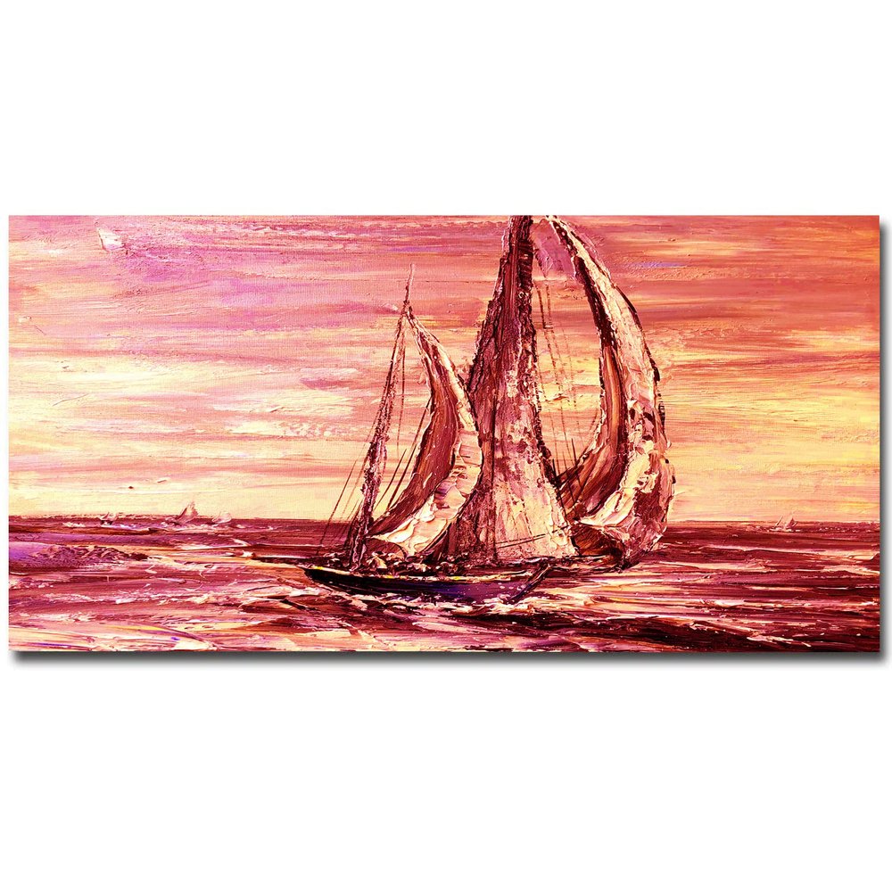 100% Hand-Painted Original Oil Painting Beach Wall Decorations for Bedroom Beach Pictures Wall Art Farmhouse Bathroom Decor Large original Oil painting on canvas Hannukah Gifts 64X32in Unframed