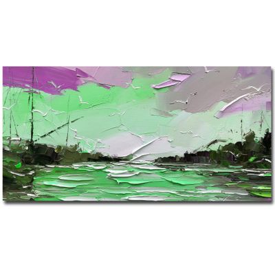 100% Hand-Painted Original Oil Painting Boat Decorations Beach Bathroom Decor Wall Art Christmas Decorations Abstract Large Landscape Acrylic Painting Gifts for Brother 96 by 48in Unframed