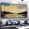 100% Hand-Painted Original Oil Painting Ocean Painting Wall Art Decor to Hang Over Bed Pictures for Bedroom Wall Decor Golden Paintings Gifts for Women Who Have Everything 60X30Inch Unframed view 2