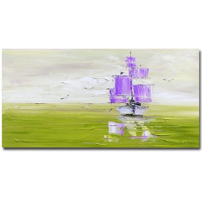 100% Hand-Painted Original Oil Painting Ocean Artwork Wall Decor Nautical Decorations Wall Decor Living Room Mural Art On canvas abstract art Gifts for Dad Who Wants Nothing 96 by 48 Unframed