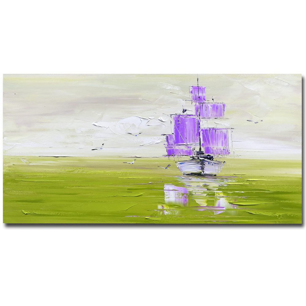 100% Hand-Painted Original Oil Painting Ocean Artwork Wall Decor Nautical Decorations Wall Decor Living Room Mural Art On canvas abstract art Gifts for Dad Who Wants Nothing 96 by 48 Unframed