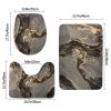 3 Piece Bath Mat Set Mixture of Black Gray and Gold Marble Pattern Bathroom Rug Non Slip Shower Rugs Extra Soft and Water Absorbent Floor Mats Toilet Contour Mat Lid Cover view 3