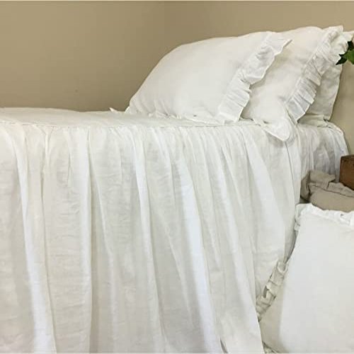 Urban Bedding 400 Thread Count -White 100% Egyptian Cotton 3 Piece Luxurious Bedspread, Ruffled Bed Cover King 30'' Inch Drop