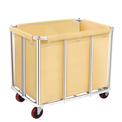 Commercial Laundry Cart with Wheels, 11.35 Bushels Large Roller with Removable Waterproof Canvas Lined Basket, Heavy Duty Stainless Steel for Hotels and Hospitals