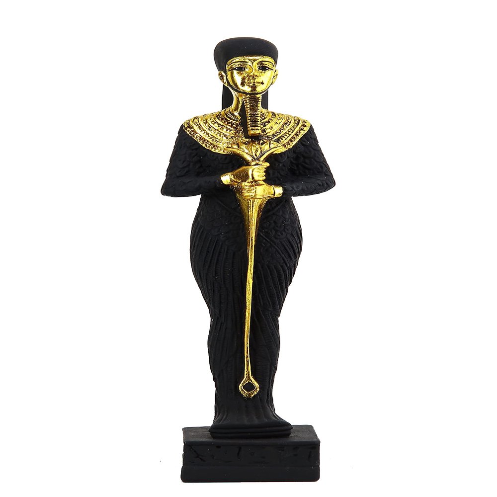 Ancient Egyptian statue of Ptah is an ancient Egyptian deity, as creator god and patron of craftsmen and architect. In the triad of Memphis Heavy stone gold leaf hand painted made in Egypt.