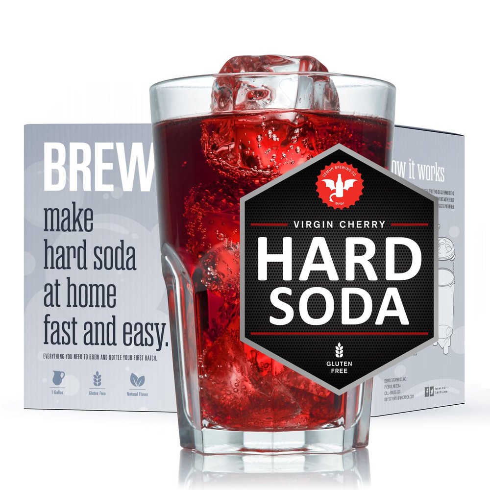 BrewDemon Hard Soda Brewing Kit Plus with Bottles - Our Conical Fermenter Eliminates Sediment and Makes of Great Tasting Hard Soda - 1 Gallon Virgin Cherry