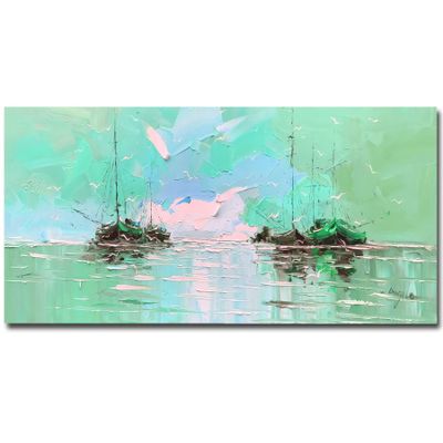 100% Hand-Painted Original Oil Painting Nautical Party Decorations Seascape Paintings Decor Home Decor Abstract Large Landscape Acrylic Painting Men Christmas Gifts 96X48Inch Unframed