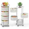 JAQ Rotating Storage Carts No Assembly, 4-Tier Round Storage Basket Rack Shelf Organizer on Rolling Wheels for Fruit Vegetables Grocery Corns Potato Onion Snack in Kitchen Pantry (4-Tier, White) view 1
