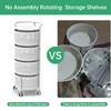 JAQ Rotating Storage Carts No Assembly, 4-Tier Round Storage Basket Rack Shelf Organizer on Rolling Wheels for Fruit Vegetables Grocery Corns Potato Onion Snack in Kitchen Pantry (4-Tier, White) view 4