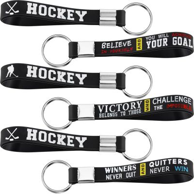 MTLEE 24 Pieces Hockey Keychains Bulk Sports Party Favors Hockey Key Chains Gift Bag with Motivational Quotes Birthday Party Supplies