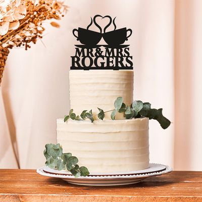 Coffee cups with heart Wedding Cake Topper,Wedding Cake Topper,coffee cups steam heart,Mr and Mrs cake topper,custom wedding cake topper2213