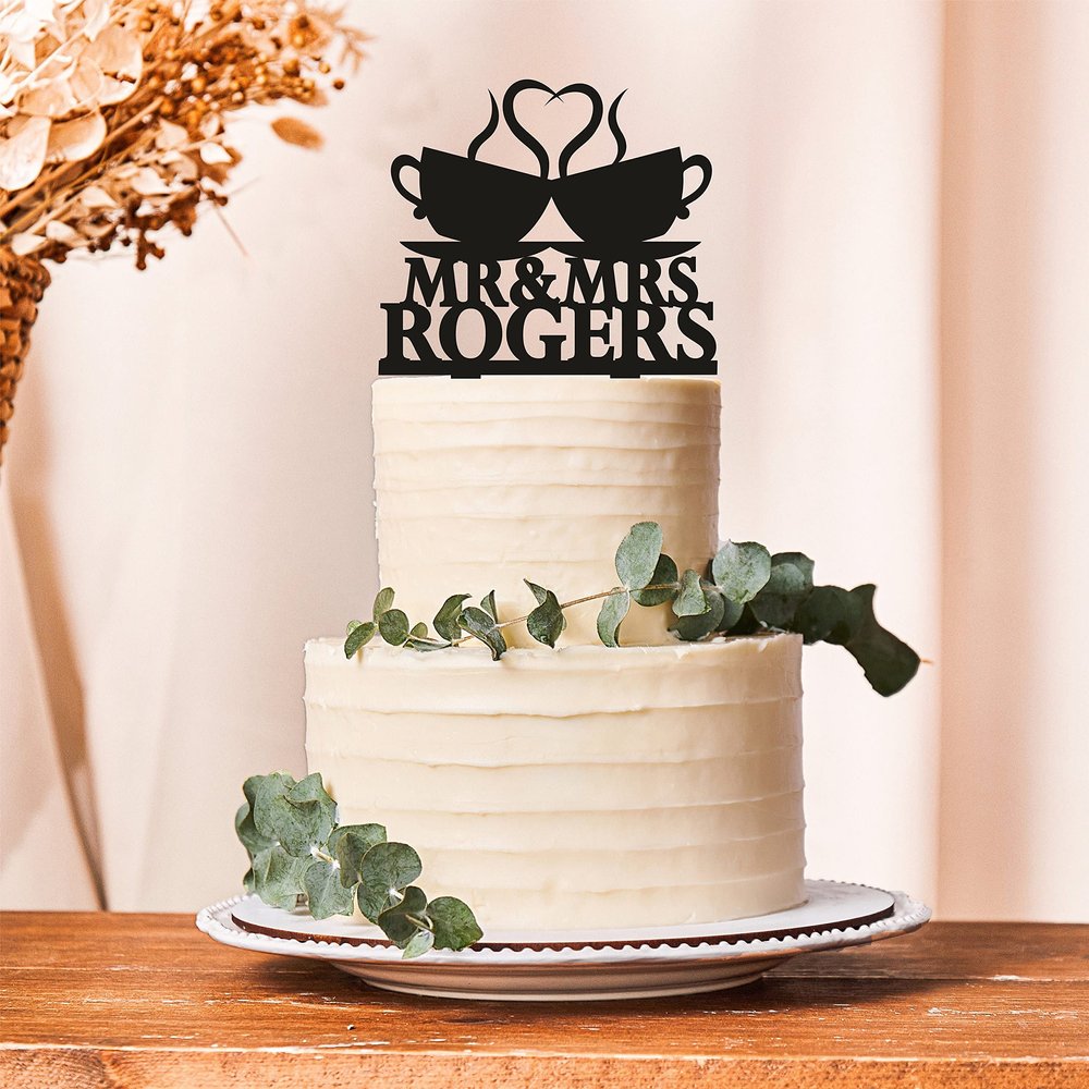 Coffee cups with heart Wedding Cake Topper,Wedding Cake Topper,coffee cups steam heart,Mr and Mrs cake topper,custom wedding cake topper2213