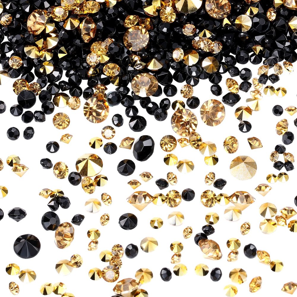 10000 Clear Wedding Table Scatter Confetti Crystals Acrylic Diamonds Rhinestones for Table Centerpiece Decorations Wedding Bridal Shower Decorations Vase Beads (Gold, Black,3 mm, 4 mm, 6 mm)