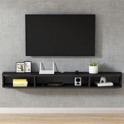 WANGPP Floating TV Stand Cabinet,Wall-Mounted Shelf Unit,Hanging TV Console,Entertainment Center Cabinet Component for Living Room Bedroom (Color : Black, Size : 120x24x20cm)