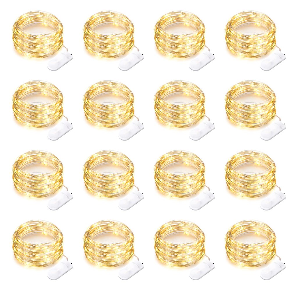 16 Pack 30 Led Fairy Lights Battery Operated String Lights 10 Feet Waterproof Twinkle Lights Mason Jar Lights Silver Wire Firefly Lights for Christmas Party Wedding Patio Warm White